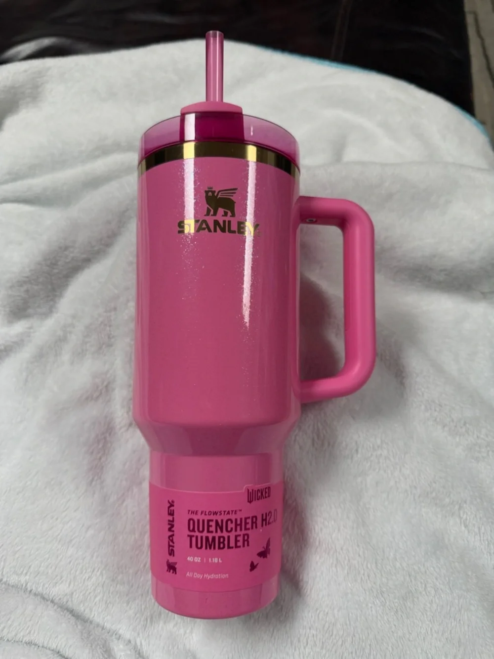 Wicked “Glenda” Stanley Hot Pink Tumbler with sparkles & Gold Accents - Picture 3 of 13